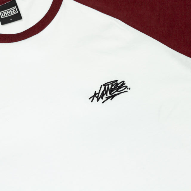Lanee Clothing Streetwear MAROON-WHITE RAGLAN TEE