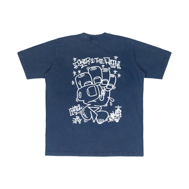 Lanee Clothing Streetwear POWER TO THE PEOPLE BLUE WASHED TEE
