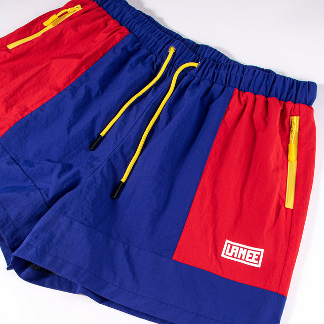 Lanee Clothing Streetwear BLUE-RED NYLON WOMENS TRACK SHORTS
