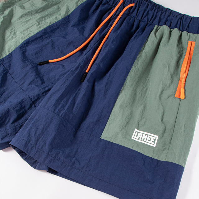 Lanee Clothing Streetwear BLUE-GREEN NYLON TRACK SHORTS
