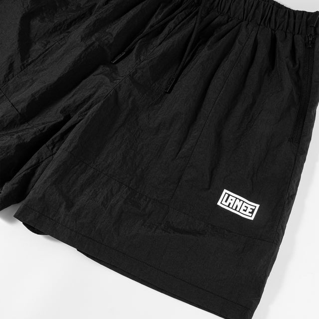 Lanee Clothing Streetwear BLACK NYLON TRACK SHORTS