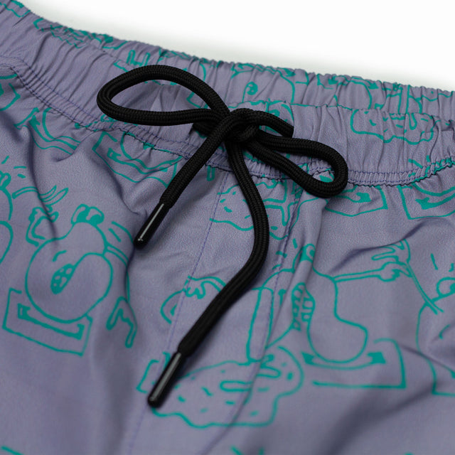 Lanee Clothing Streetwear CARTOON PURPLE SWIM SHORTS