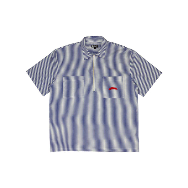 Lanee Clothing Streetwear HALF-ZIP BLUE STRIPED SHIRT